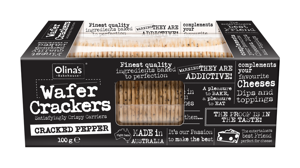 [PRODUCTION ISSUE] Olinas Bakehouse Wafer Crackers - Cracked Pepper X 12 X 100g