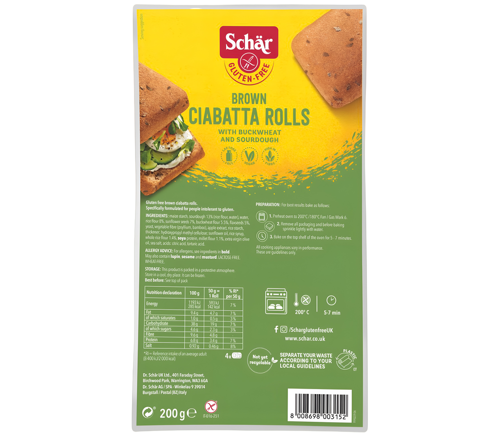Schar Gluten Free Bread - Brown Ciabatta X 6 X 200g