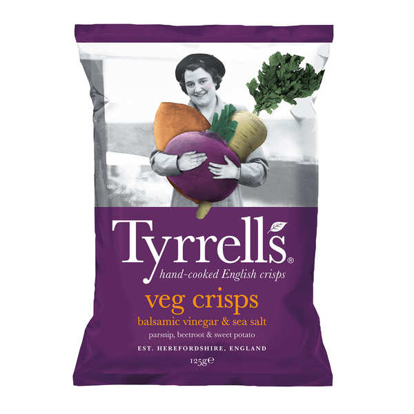 Tyrrells Veg Crisps - Sea Salt & Balsamic Vinegar Mixed Root Veg x 12 x 125g