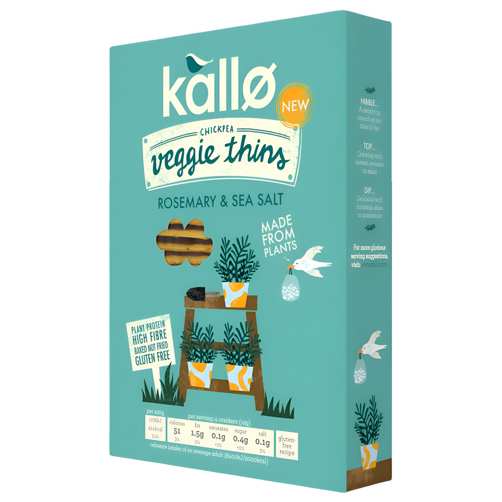Kallo Vegan Veggie Crackers - GF Rosemary and Sea Salt Thins X 12 X 100g