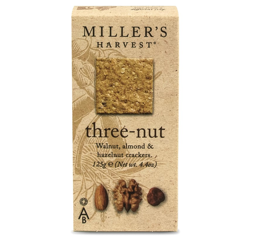 Millers Harvest Crackers - Three Nut X 6 X 125g