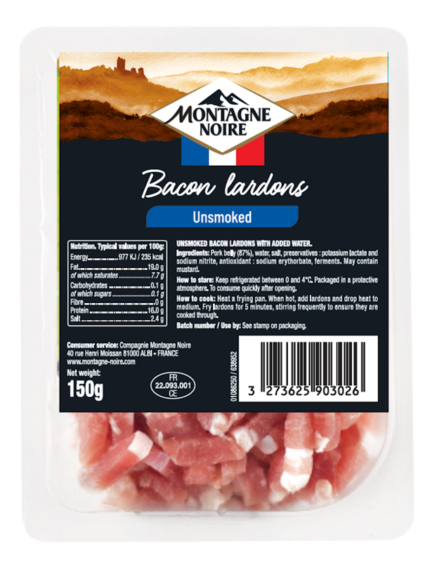 Montagne Noir Bacon Lardons - Unsmoked 150g