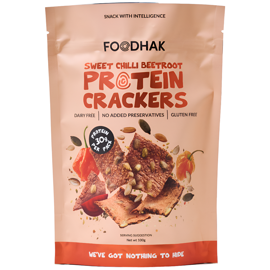 [10% OFF] Foodhak Gluten Free Protein Crackers - Sweet Chilli Beetroot 100g