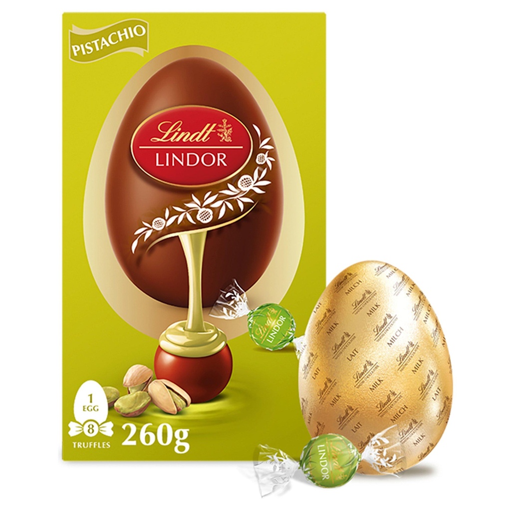 Lindt Chocolate Easter Range - Milk Egg Lindor with Pistachio Truffles 260g