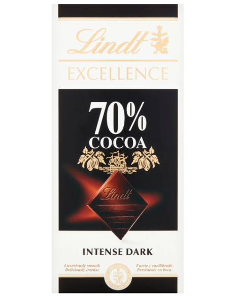 Lindt Excellence Chocolate Bar - DARK Intense 70% Cocoa X 8 X 100g