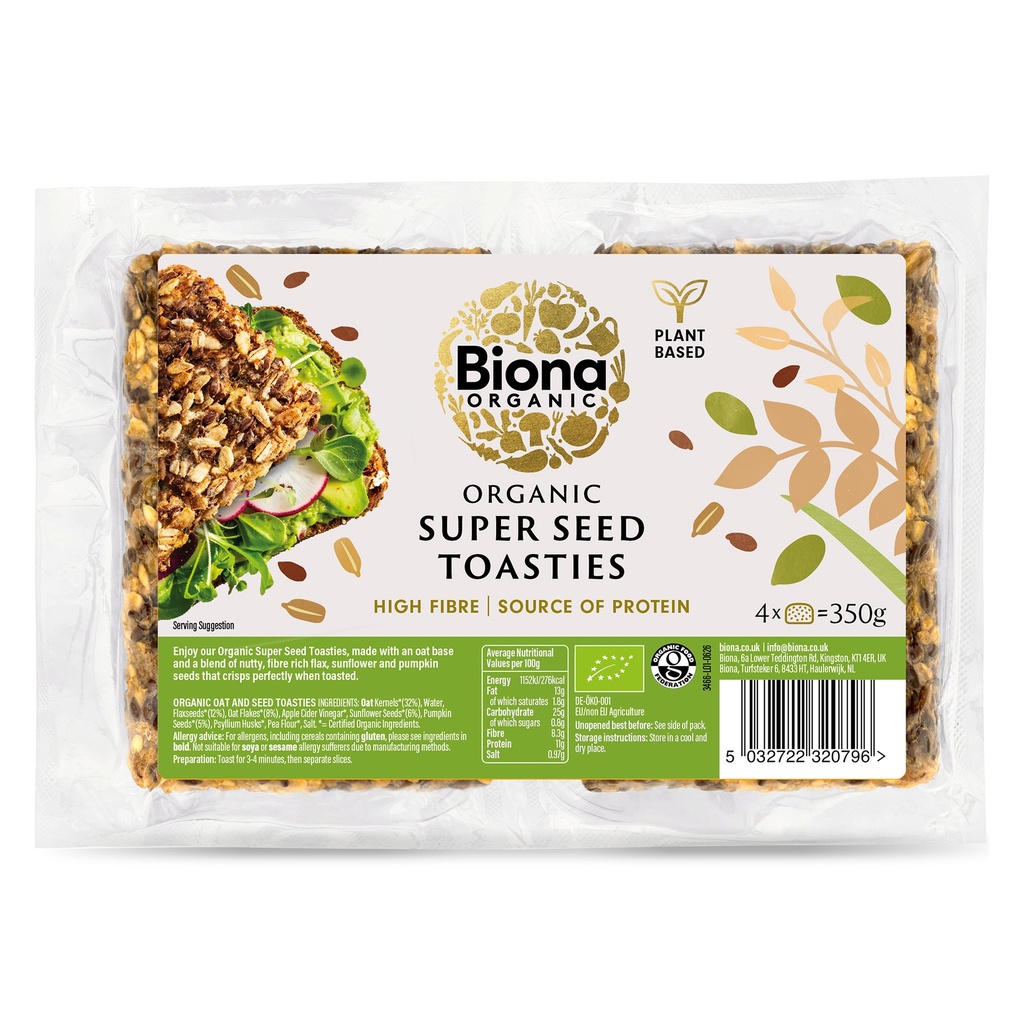Biona Organic Plant Based Toasties - Super Seeds X 8 X 350g