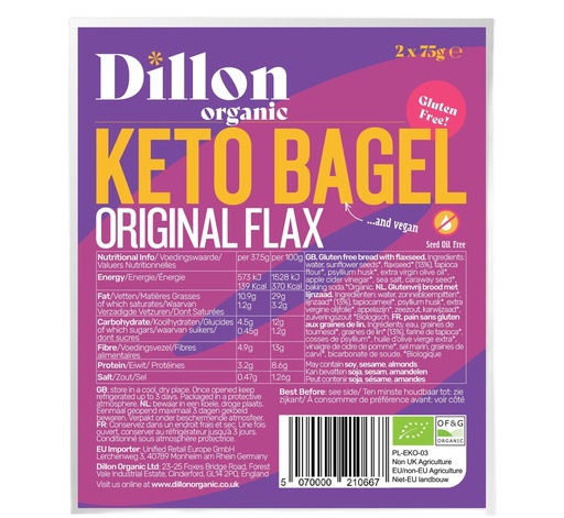 [15935] [20% OFF] Dillon Organic Gluten Free Keto Bagel - Original Flax X 6 X (2x75g)