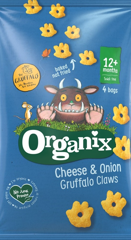 Organix Organic Toddler Snacks - Cheese and Onion Gruffalo Claws X 3 X (4x15g)