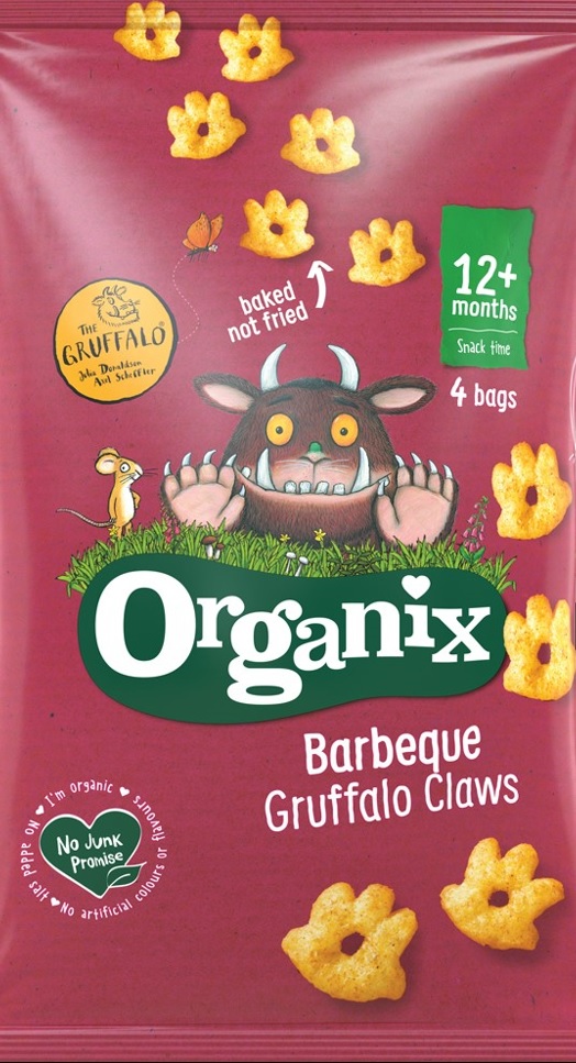 Organix Organic Toddler Snacks - Barbeque Gruffalo Claws X 3 X (4x15g)