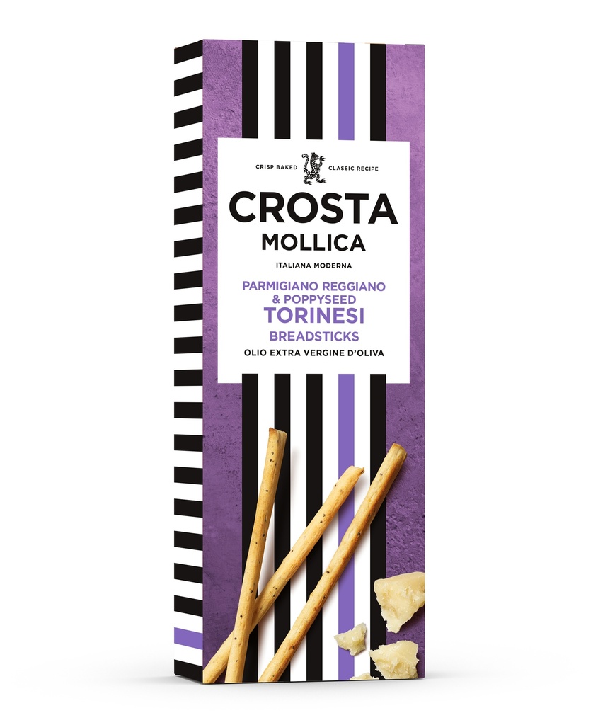 Crosta and Mollica Grissini Torinesi - Parmigiano Reggiano & Poppyseed X 12 X 120g