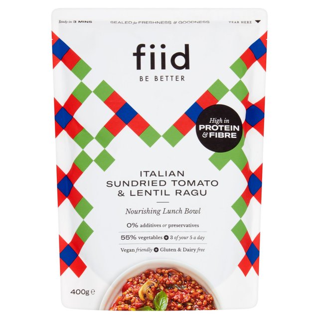 [10% OFF] Fiid Vegan Ready Meals - Sundried Tomato & Lentil Ragu X 8 X 275g