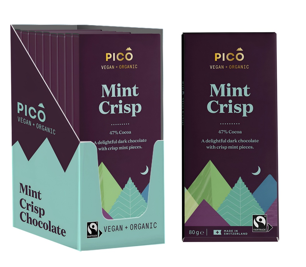 Pico Organic Vegan Chocolate - Mint Crisp Chocolate X 10 X 80g