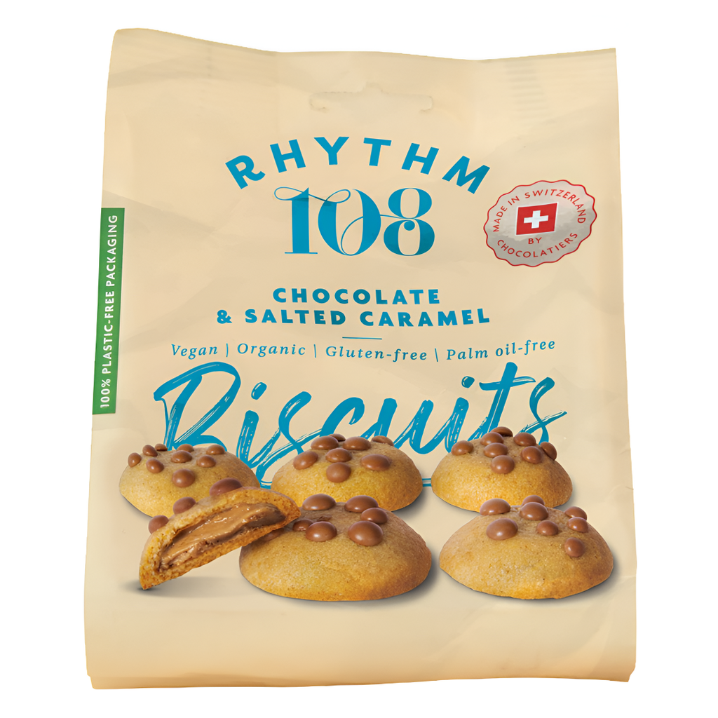 [10% OFF] Rhythm 108 Vegan and GF Biscuits - Chocolate Salted Caramel Share Bag X 8 X 135g
