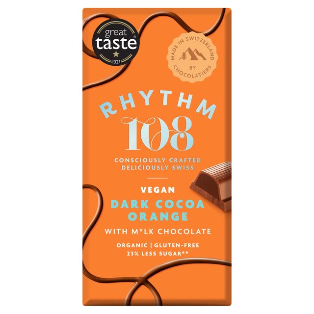 Rhythm 108 Vegan and GF Chocolate - LARGE Dark Cocoa Orange Tablet X 9 X 100g