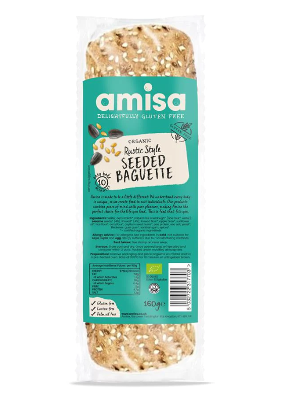 Amisa Organic GF Bread - Rustic Style Seeded Baguette 160g