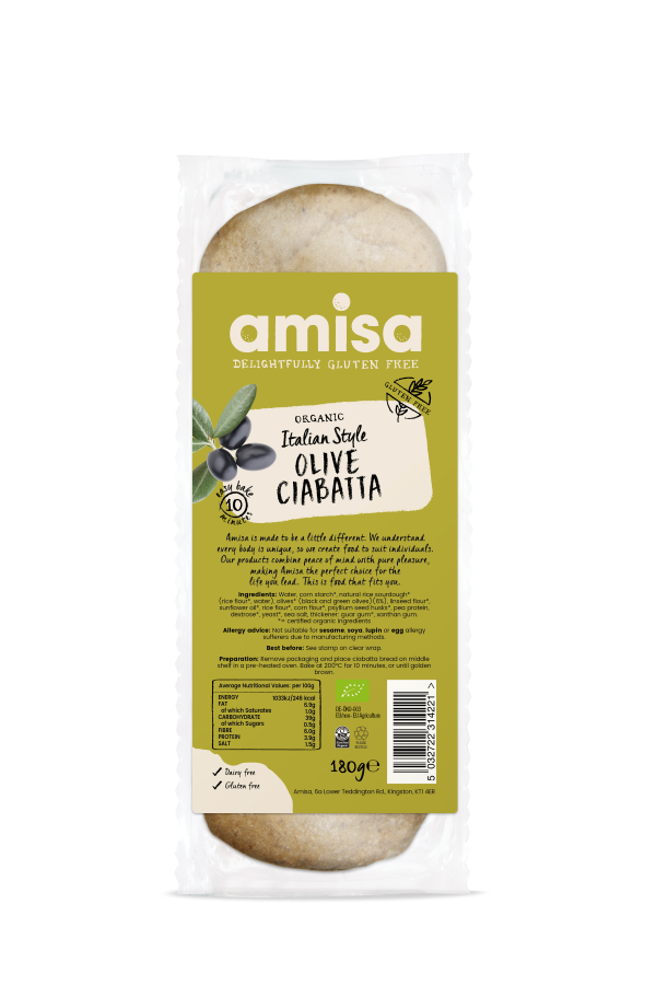 Amisa Organic GF Bread - Olive Ciabatta 180g