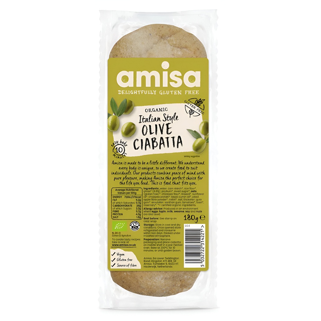 Amisa Organic GF Bread - Olive Ciabatta 180g