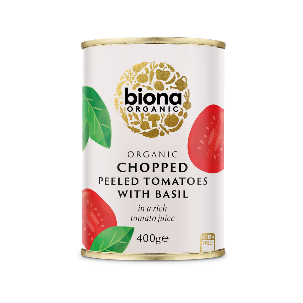Biona Organic Veg & Pulse Cans - Tomatoes Chopped Basil X 12 X 400g