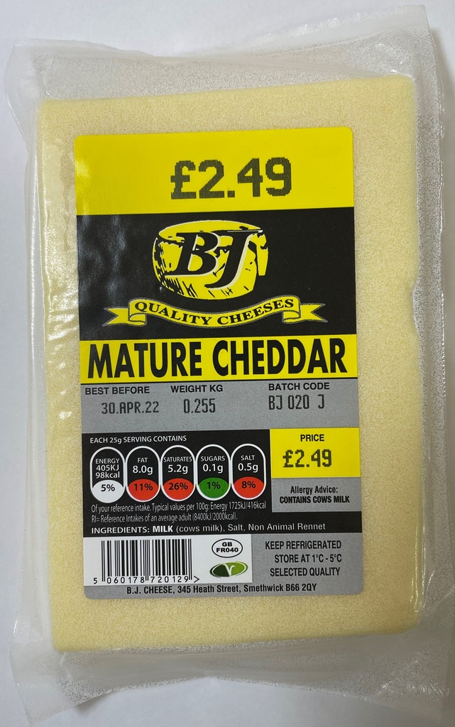 BJ Cheddar Cheese Block - Mature £2.99 255g