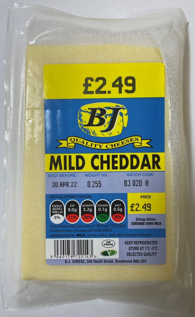 BJ Cheddar Cheese Block - Mild £2.99 255g
