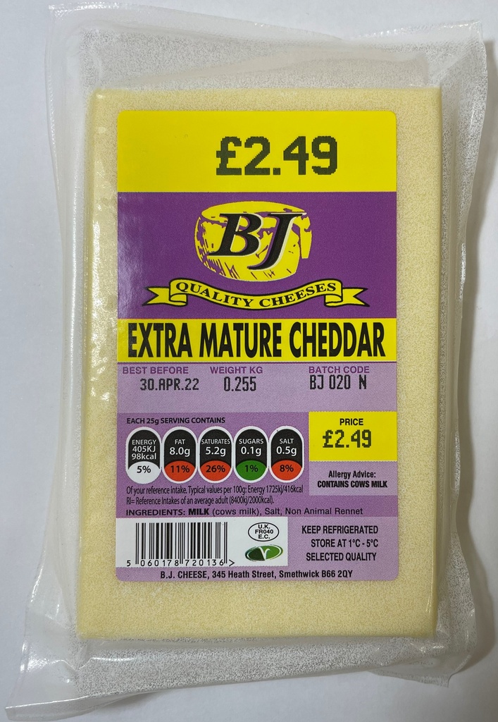 BJ Cheddar Cheese Block - Extra Mature £2.99 255g