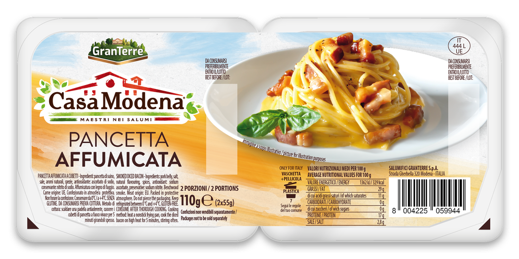 Casa Modena Italian Diced Pancetta - Smoked (Affumicata) 110g