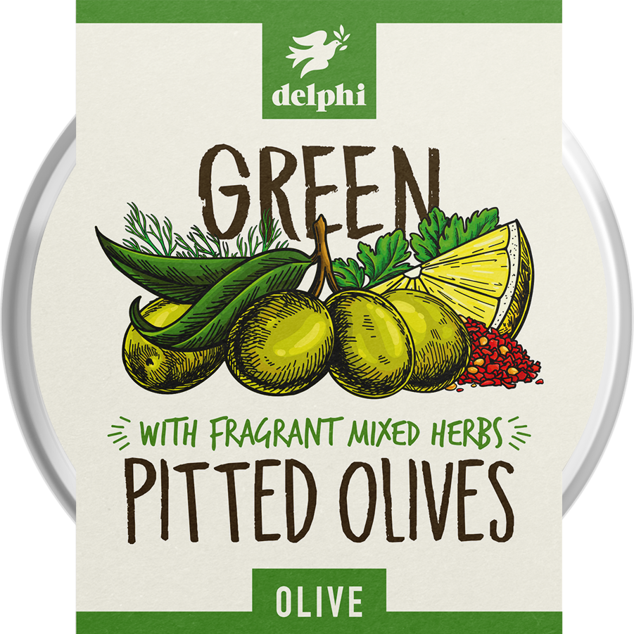 Delphi Olives and Tapas - Green Pitted with Herbs 160g