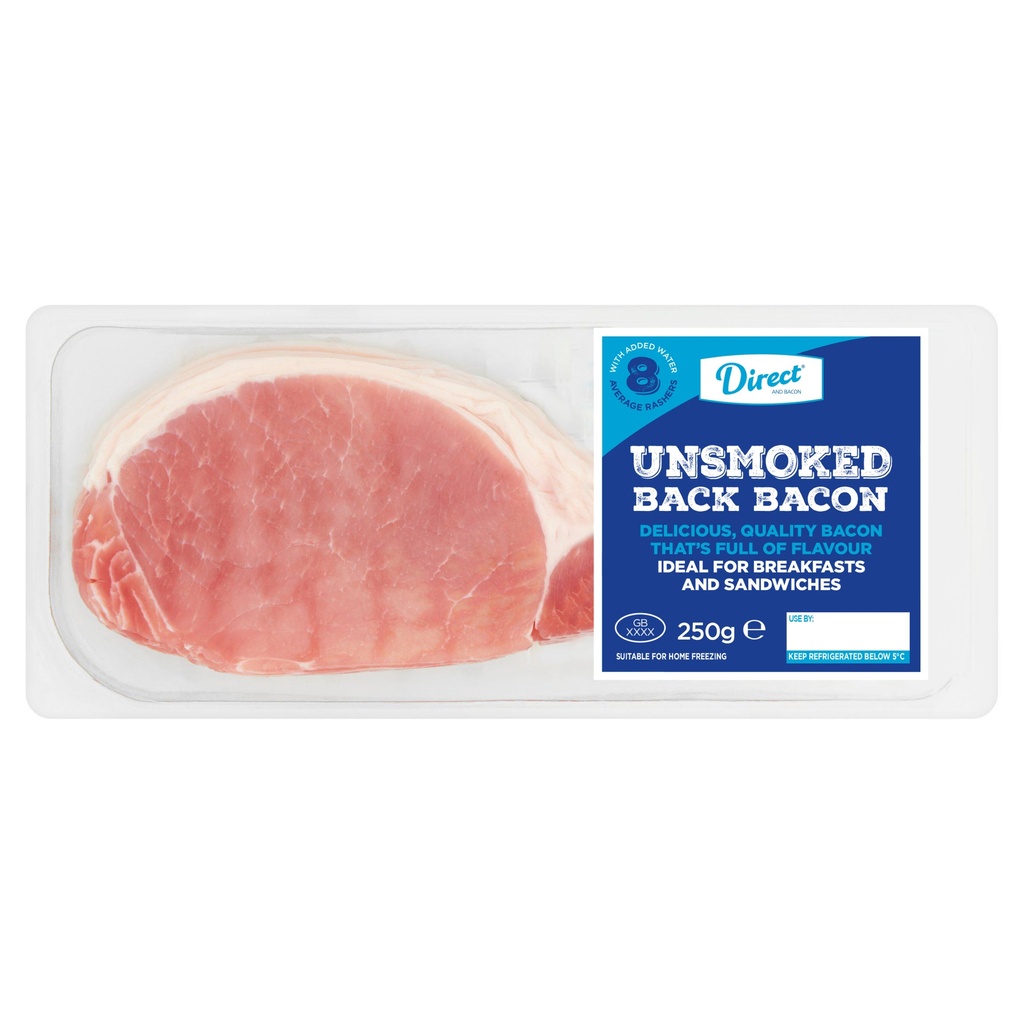 Direct Back Bacon - Unsmoked 250g