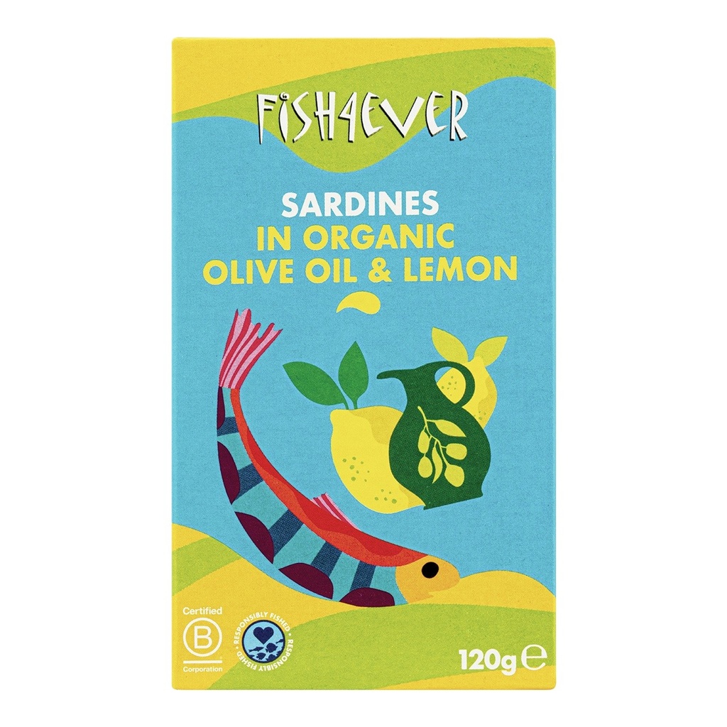 Fish 4 Ever Organic Sardines - Whole in Olive Oil and Lemon X 12 X 120g