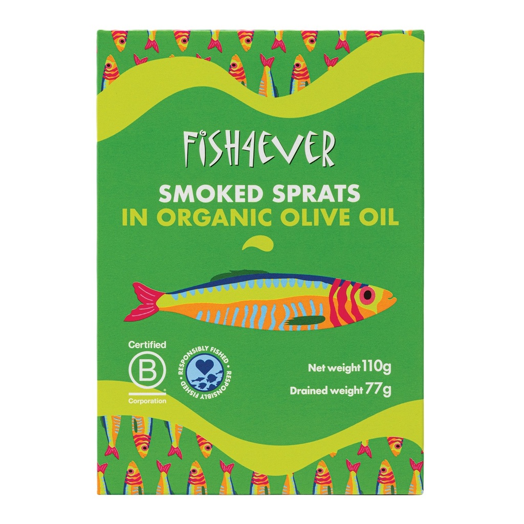 Fish 4 Ever Organic Sprats - Whole Smoked in Olive Oil X 12 X 110g