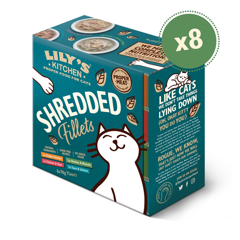Lilys Kitchen Pet Food Multipack - CAT Shredded Fillets CSFBM8 UK01A X 6 X (8x70g)