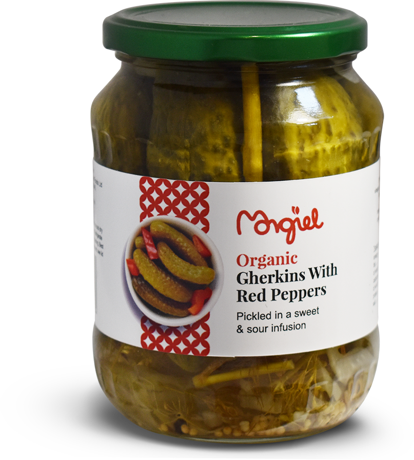 Morgiel Organic Veg Jars - Pickled Gherkins w/ Red Pepper X 6 X 670g