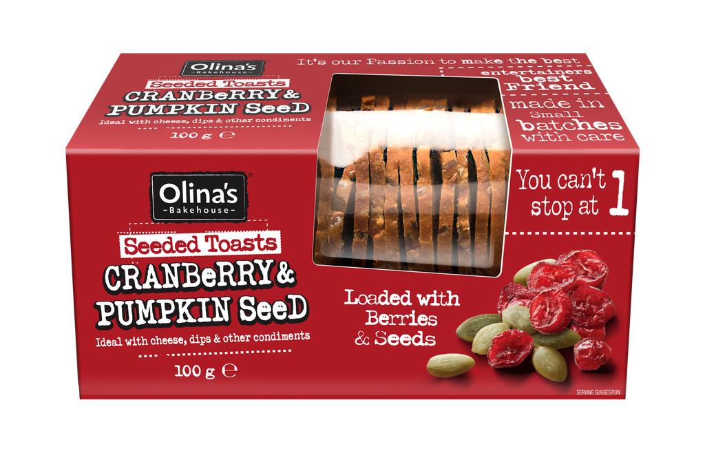 Olinas Bakehouse Seeded Toasts - Cranberry and Pumpkin X 12 X 100g