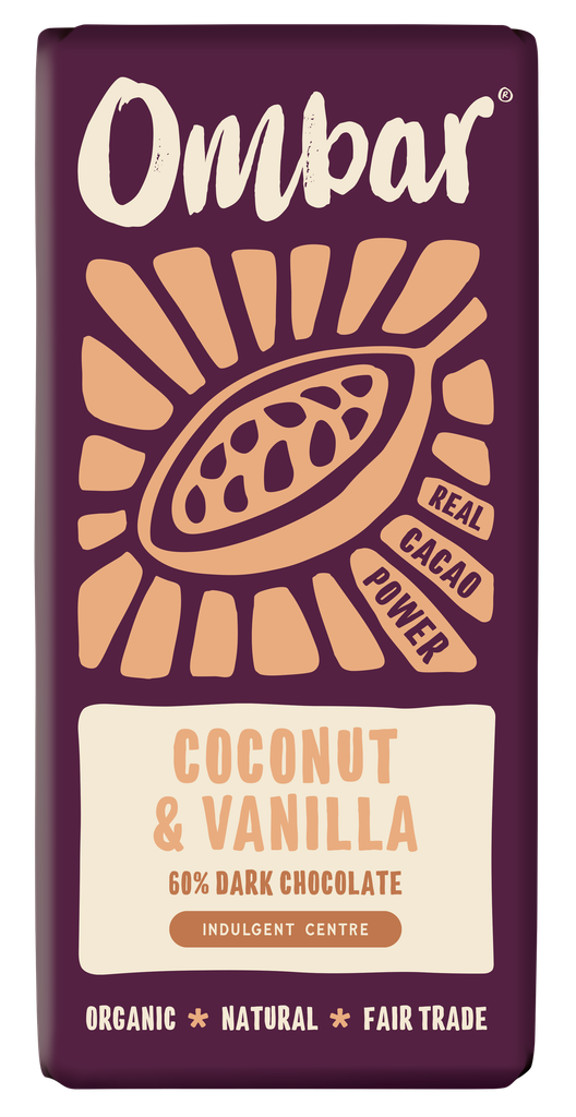 Ombar Organic Vegan Chocolate - MEDIUM Centres Coconut & Vanilla X 10 X 70g