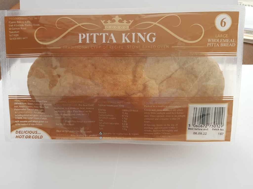Pitta King Pitta Bread - Large Wholemeal 6Pcs