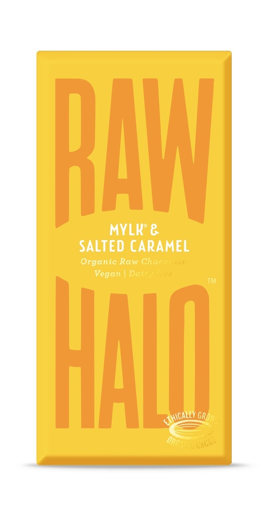 Raw Halo Organic Vegan Chocolate - Mylk and Salted Caramel X 10 X 70g