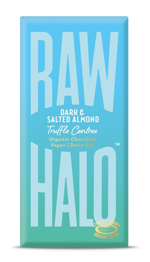 [PRODUCTION ISSUE] Raw Halo Organic Vegan Chocolate - Truffle Centre Dark n Salted Almond X 8 X 90g