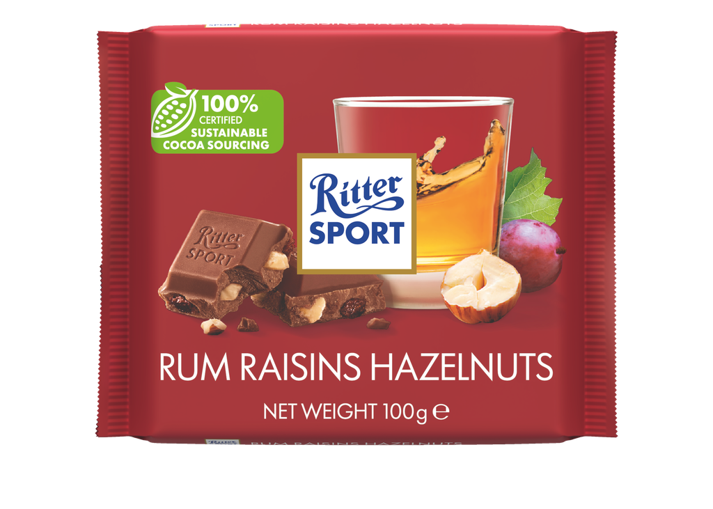 Ritter Sport Chocolate Colour - Rum Raisin Hazelnuts X 12 X 100g