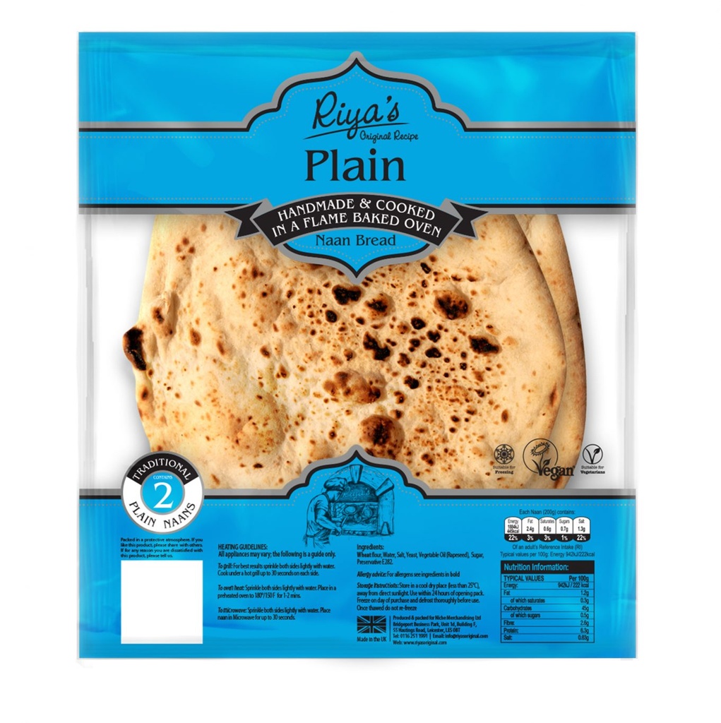 Riyas Original Recipe Naan - Large Plain 2pc
