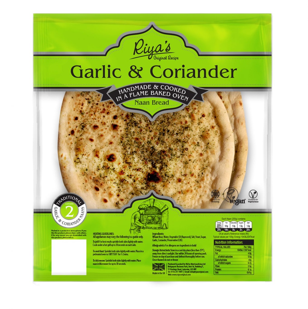 Riyas Original Recipe Naan - Large Garlic & Coriander 2pc