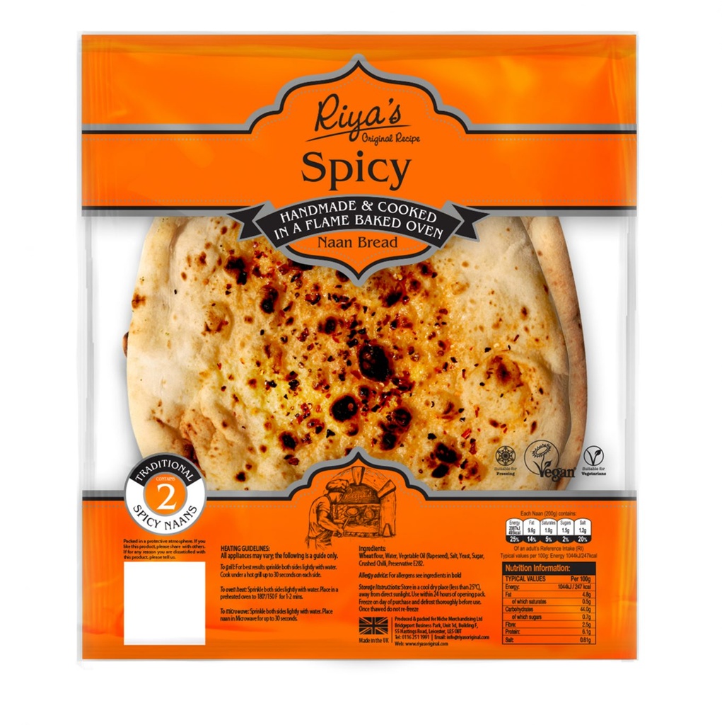 Riyas Original Recipe Naan - Large Spicy 2pc
