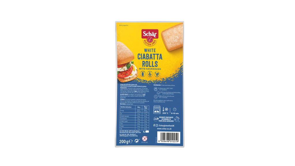 Schar Gluten Free Bread - White Ciabatta X 6 X 200g