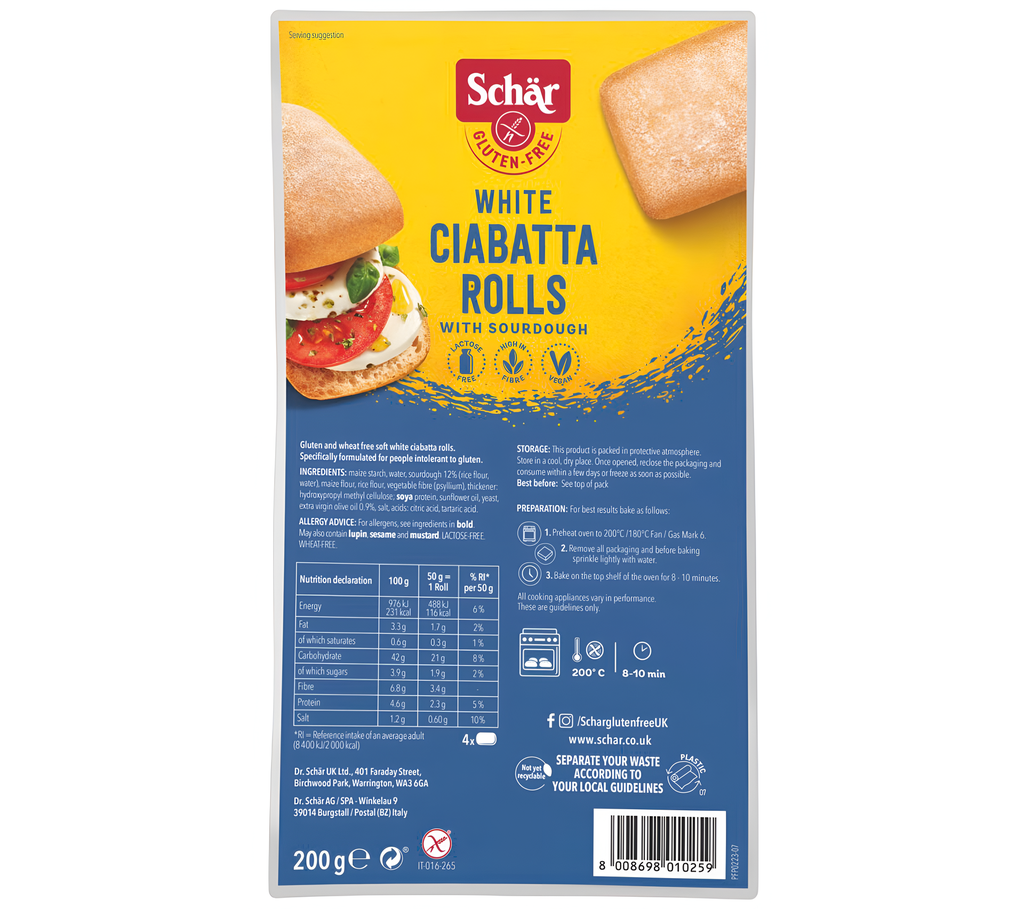 Schar Gluten Free Bread - White Ciabatta X 6 X 200g