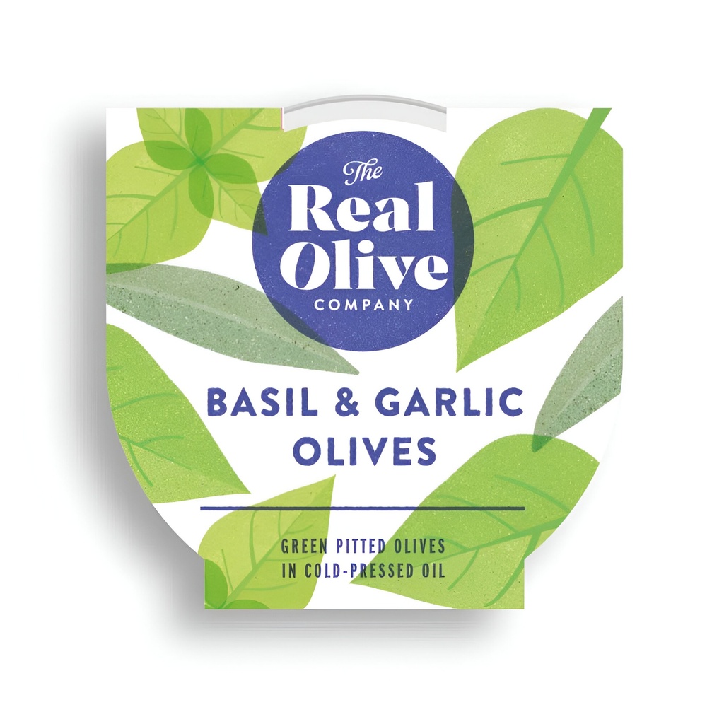 The Real Olive Company - Basil and Garlic Mammoth Pitted Olives 160g