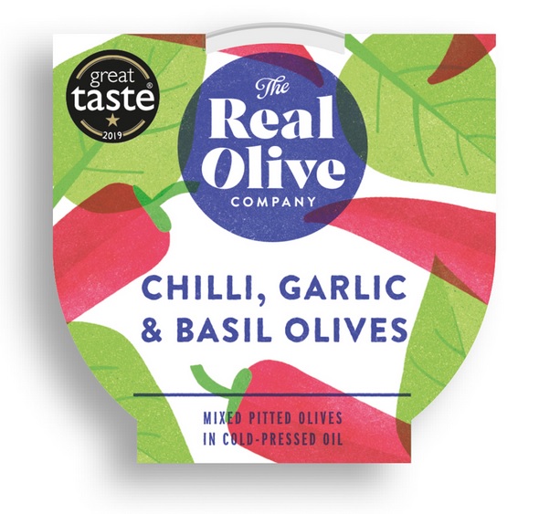 The Real Olive Company - Chilli, Garlic and Basil Pitted Olives 160g