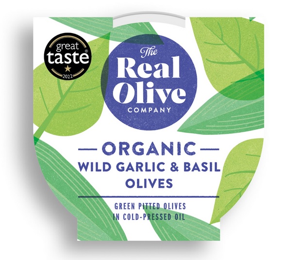 The Real Olive Company - Organic Wild Garlic and Basil Olives 150g