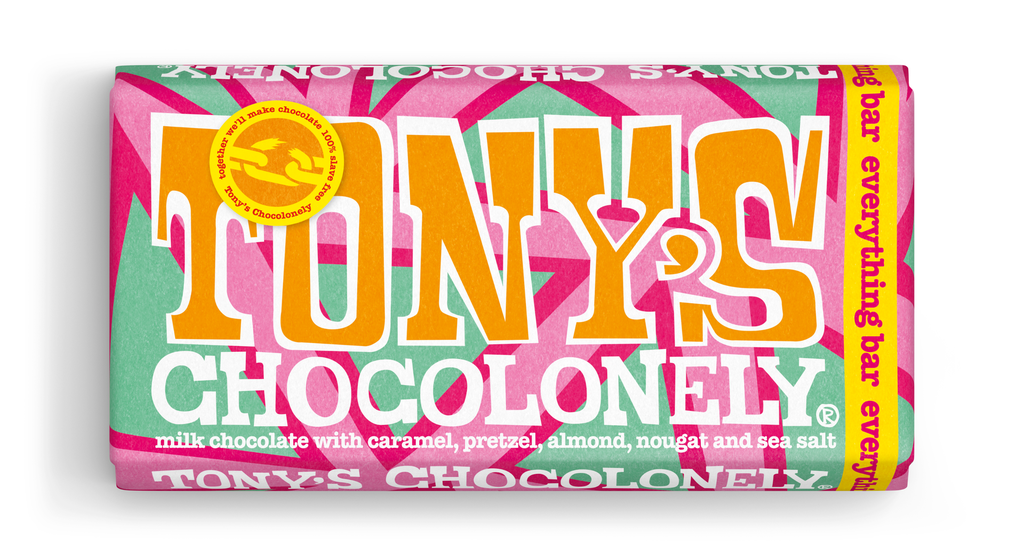Tonys Chocolonely Chocolate - Milk Caramel Almond Pretzel Nougat X 15 X 180g