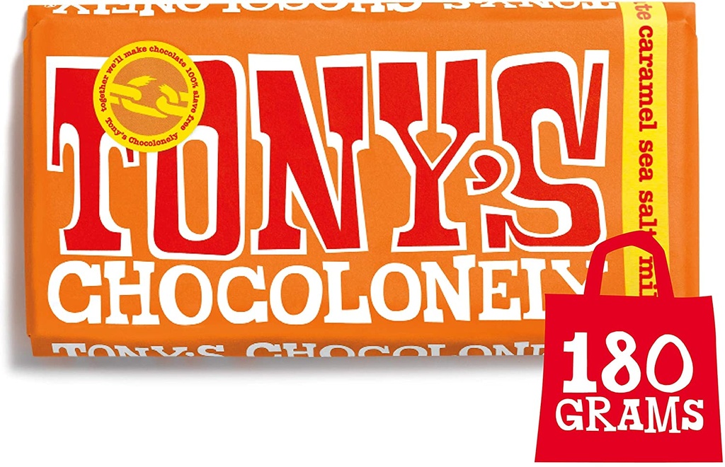 Tonys Chocolonely Chocolate - LARGE Milk Chocolate Caramel & Sea Salt X 15 X 180g
