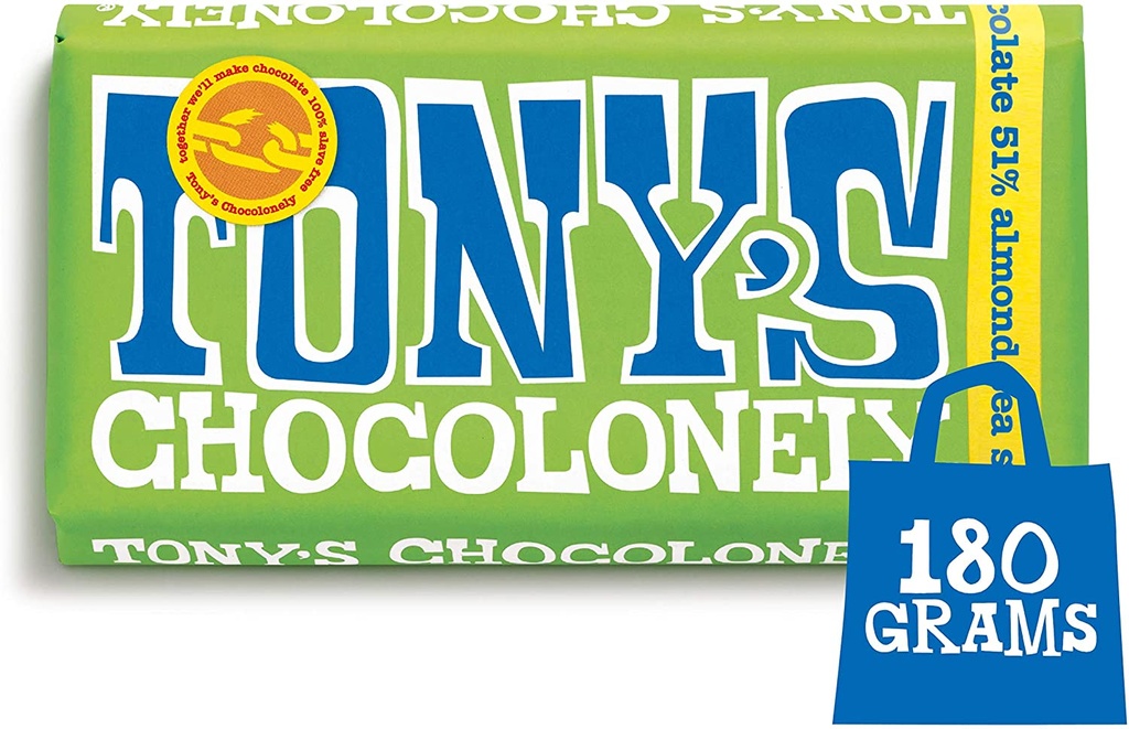Tonys Chocolonely Chocolate - LARGE Dark Chocolate Almond & Sea Salt X 15 X 180g