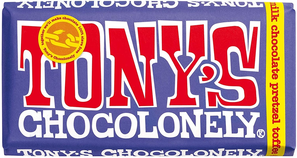 Tonys Chocolonely Chocolate - LARGE Dark Milk Pretzel Toffee X 15 X 180g